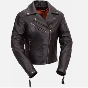 First Classic Riveted Leather Black Scarlett Motorcycle Jacket Medium FIL159NOCZ